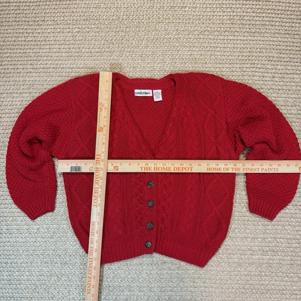 Vintage Cristina Red Cable Knit Cardigan Sweater Metal Buttons Size S Y2K - Picture 5 of 5